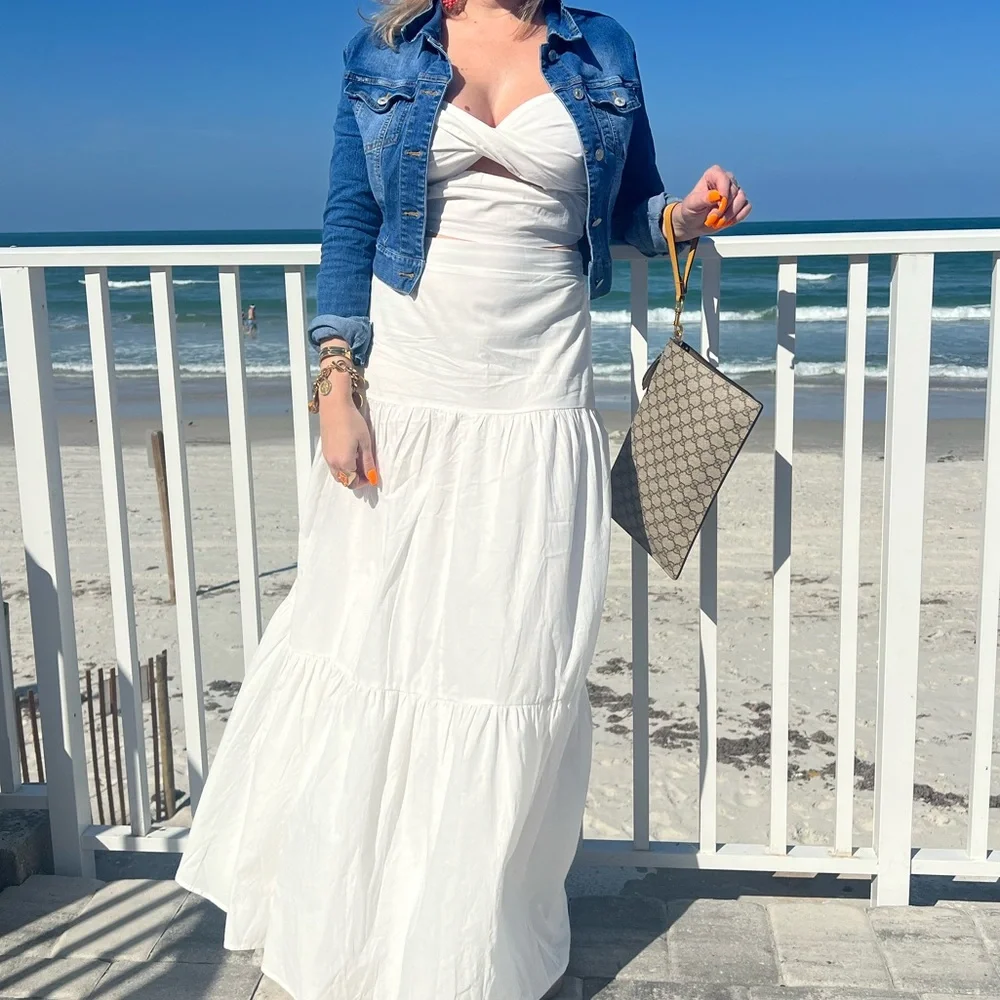 Fashion nova white maxi two piece dress tube crop top set